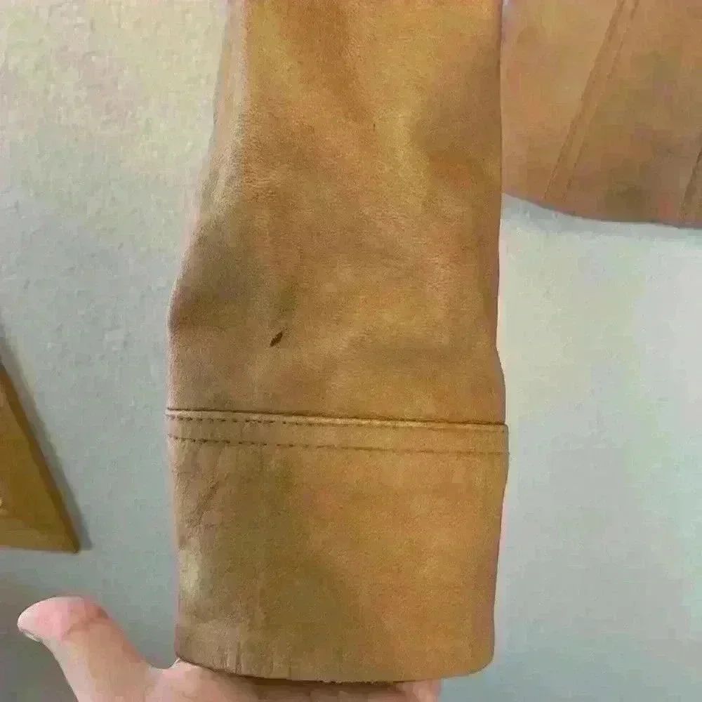 Etcetera tan leather snakeskin jacket sz 2 preppy moto 90s fall winter *flaw - Picture 5 of 13